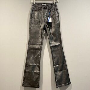 Vibrant Silver Gray Metallic Bootcut Flare Denim Shiny Pants NWT Multiple Sizes